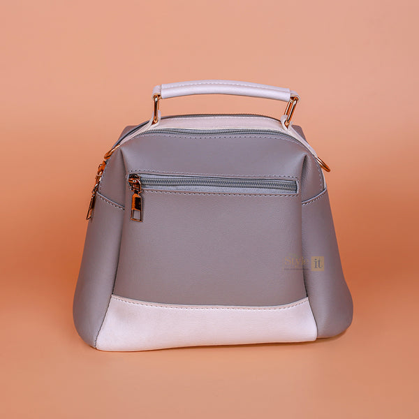 GREYISH LUXE LEATHER 4 ZIP BUCKET BAG